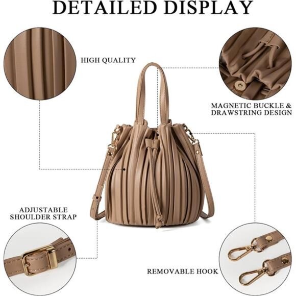 Mini Faux Leather Bucket Bags for Women Drawstring Crossbody Bucket Bag Purses - Picture 6 of 8